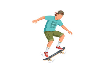 Fototapeta premium Teenager skateboarding blue green png on transparent background