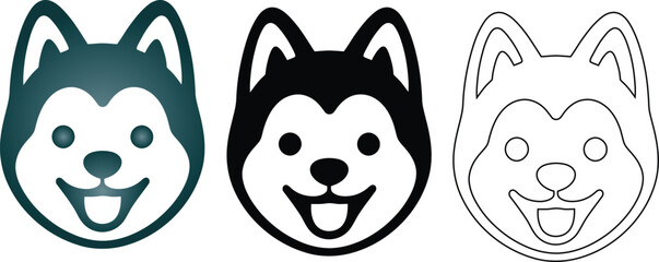 Professional husky dog logo collection featuring a friendly canine face design in color, solid black and outline styles. Represents loyalty, companionship, trust and pet care services. © Netsolbiz