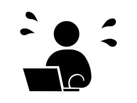 Busy office worker multitasking with laptop and clock icon