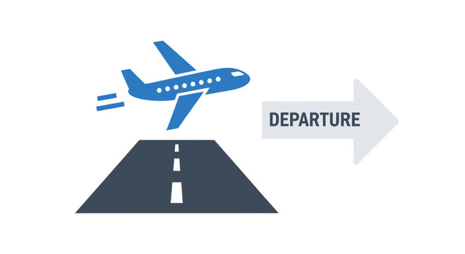 Airplane Departure Icon on Runway with Arrow