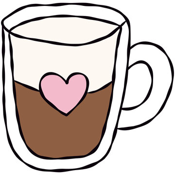 Hand drawn hot coffee, tea, mug