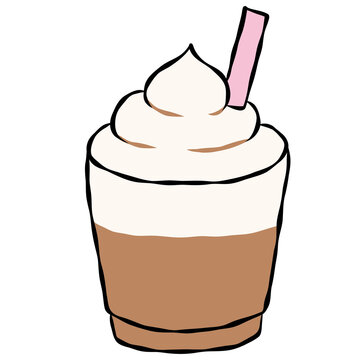 Hand-drawn iced coffee in a takeaway cup with straw
