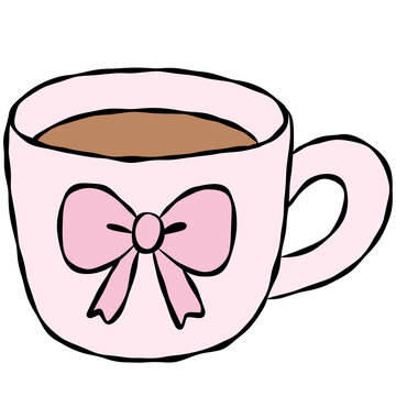 Hand drawn hot coffee, tea, mug