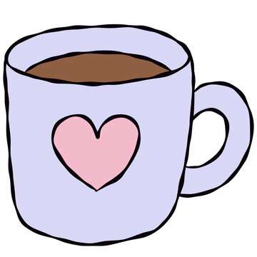 Hand drawn hot coffee, tea, mug