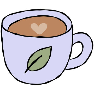 Hand drawn hot coffee, tea, mug