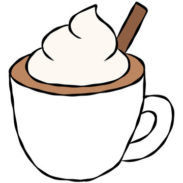 Hand drawn hot coffee, tea, mug