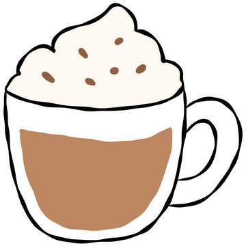 Hand drawn hot coffee, tea, mug