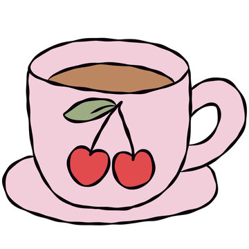 Hand drawn hot coffee, tea, mug