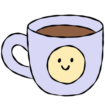 Hand drawn hot coffee, tea, mug