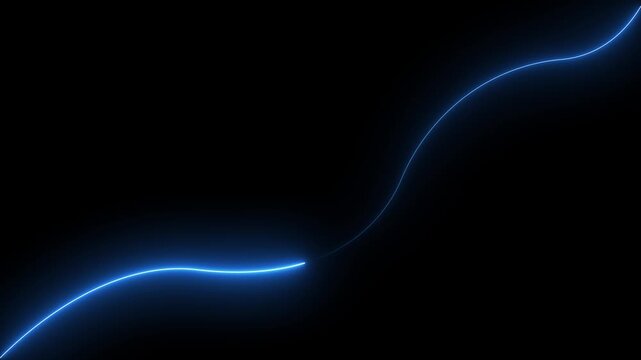 A single glowing electric blue neon line curves dynamically across a completely black background.
