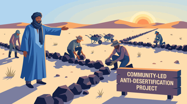 Community-Led Anti-Desertification Project in Arid Desert Landscape