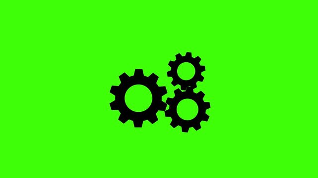 3 gear icon animation . black color gear icon .abstract green background.