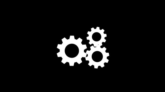 3 gear icon animation . white color gear icon .abstract black background