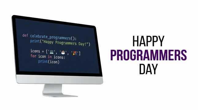 Happy programmers day computer screen with coding
