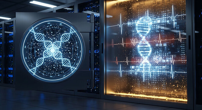 Secure HighTech Medical Vault Protecting Patient DNA and Health Records for HIPAA Compliance Privacy Rule and Electronic Health Information