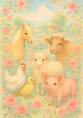 Obraz premium Charming farm animals illustration