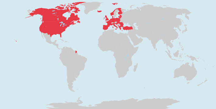 World map NATO member states highlighted political vector
