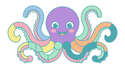 Fototapeta premium Colorful Cartoon Octopus Character Smiling.