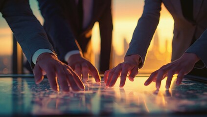 Obraz premium Business team work and collaboration on an interactive digital screen for data