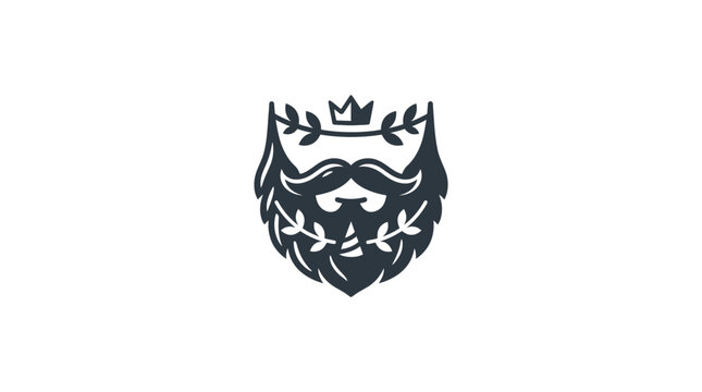 Bearded Man Logo with Crown and Laurel Wreath - Vintage Style
