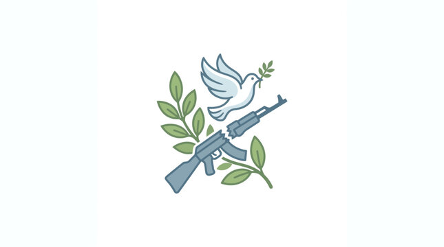 Broken Gun and Dove with Olive Branch, Symbol of Peace and Disarmament