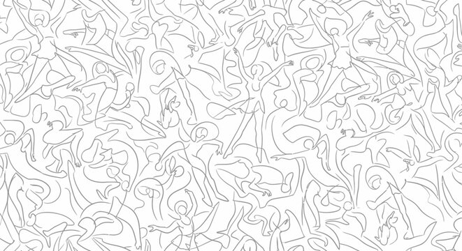 Abstract illustration of dancing figures in a repeating pattern design
