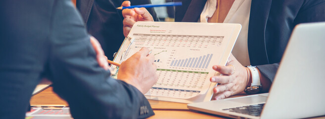 Banner business person meeting Diversity multiethnic team group of business people Present meeting conference room brainstorm. Teamwork collaborate private equity trust partner copy space