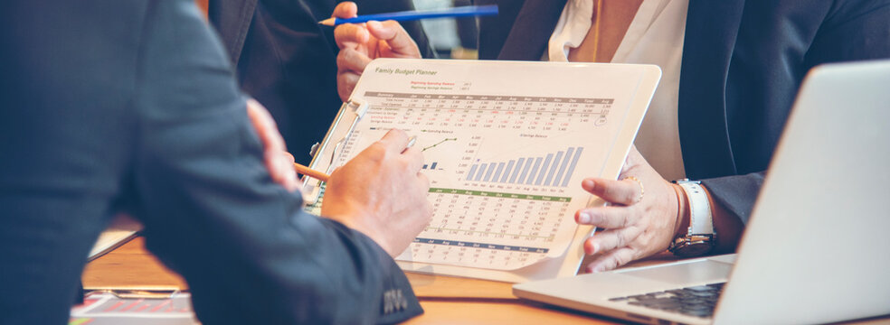 Banner business person meeting Diversity multiethnic team group of business people Present meeting conference room brainstorm. Teamwork collaborate private equity trust partner copy space