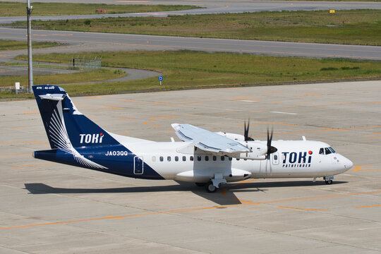 Niigata Prefecture, Japan - May 23, 2026: Toki Air ATR 42-600 (JA03QQ) taxiing at Niigata Airport with visible airline branding