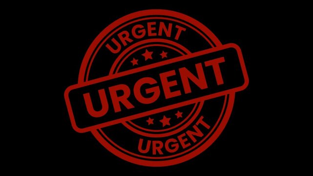 Urgent Red Ink Rubber Stamp Impact Motion Loop Animation Motion Graphic on Transparent Background