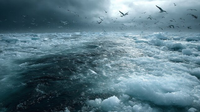 The arctic's living symphony: birds and icebergs in harmony. Gla