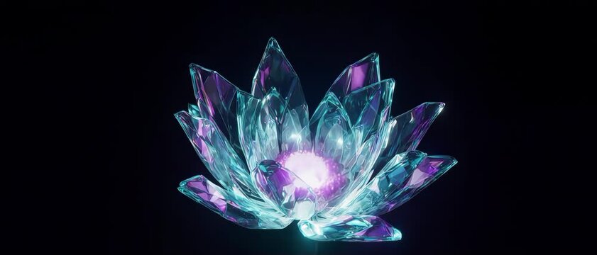 High-Tech Lotus Flower Made of Glowing Transparent Polygons