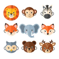 Fototapeta premium Cute Colorful Animal Masks Collection for Kids with Cartoon Face Costume Templates