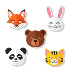 Fototapeta premium Cute Colorful Animal Masks Collection for Kids with Cartoon Face Costume Templates