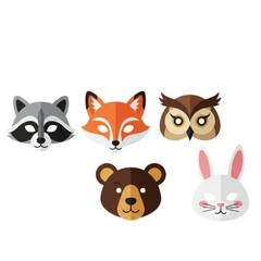 Fototapeta premium Cute Colorful Animal Masks Collection for Kids with Cartoon Face Costume Templates