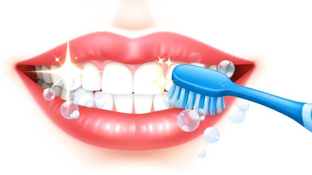 Bright vector mouth with toothbrush and foam removing tooth stains, symbolizing healthy oral care and dental hygiene routine