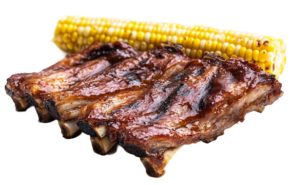 American style BBQ ribs with barbecue sauce in rich glazed food presentation Isolated on transparent background PNG