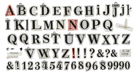 Ransom note alphabet vector set, vintage newspaper cutout letters and numbers, black and red paper scrap typography for collage design © muhammad