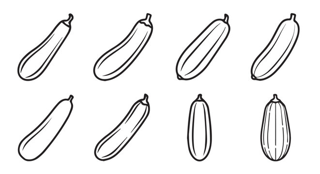 Set of fresh cucumber illustrations hand drawn sketches with cucumber vegetable agriculture ingredients illustration monochrome isolated collection detailed cultivation ingredient culinary
