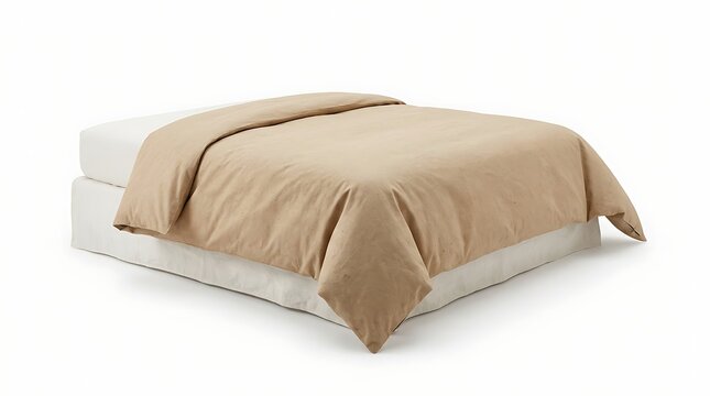 Beige textile duvet cover mockup on bed mattress representing home interior decor textile design presentation