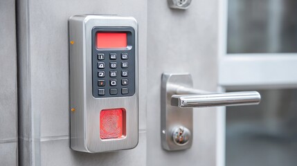Naklejka premium Smart Door Lock System with Numeric Keypad and Fingerprint Scanner for Enhanced Security Solutions