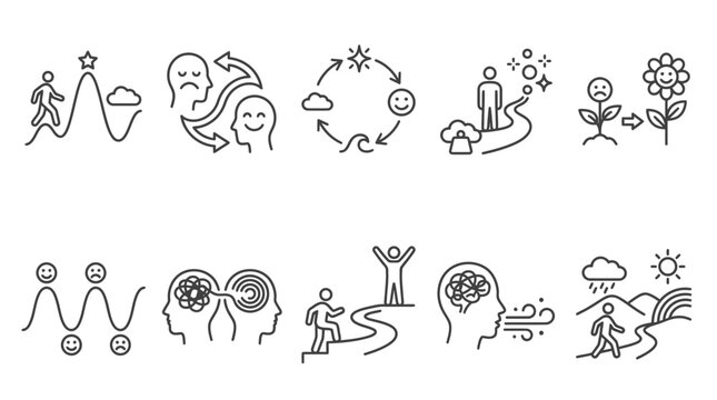 Personal Growth Icons: Transformation, Resilience, and Positive Mindset Journey