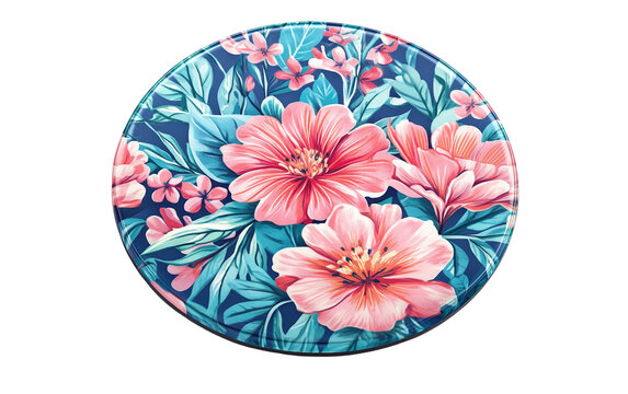 Floral patterned pop socket for mobile phones in extended position close up view Isolated on transparent background PNG