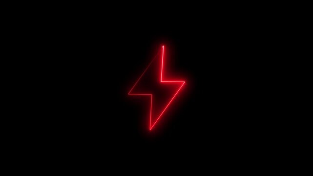 Energy neon electricity lighting bolt sign icon animation. neon battery charging icon animation.