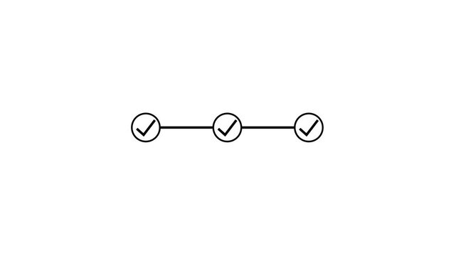 3 step infographic process success with check mark icon animation. Step-by-step process icon animation on white background.