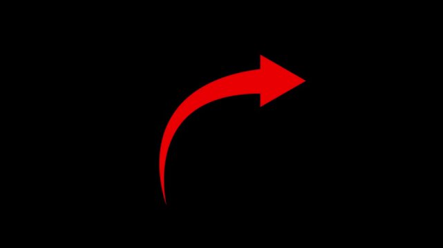 Right turning directional road arrow animation. Turn arrow icon, share arrow icon animation on black background.
