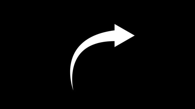 Right turning directional road arrow animation. Turn arrow icon, share arrow icon animation on black background.