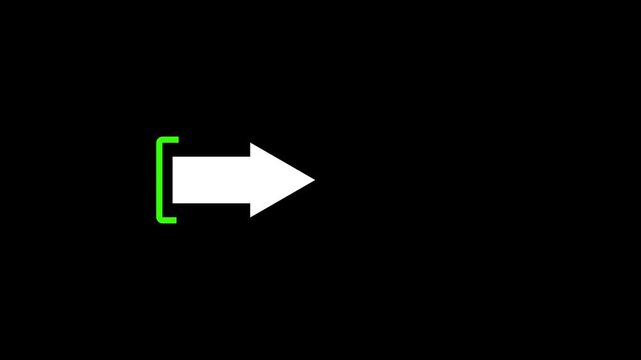 Right arrow icon with bracket on white background. Direction forward icon animation.