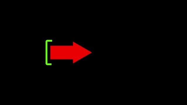 Right arrow icon with bracket on white background. Direction forward icon animation.