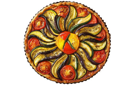 French ratatouille with eggplant zucchini bell peppers in colorful rustic presentation Isolated on transparent background PNG